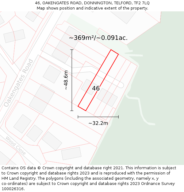 46, OAKENGATES ROAD, DONNINGTON, TELFORD, TF2 7LQ: Plot and title map