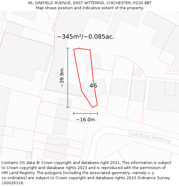 46, OAKFIELD AVENUE, EAST WITTERING, CHICHESTER, PO20 8BT: Plot and title map