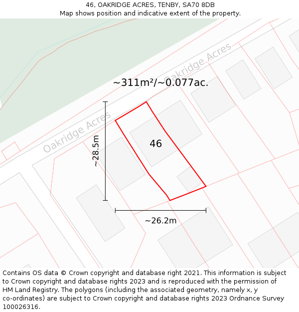 46, OAKRIDGE ACRES, TENBY, SA70 8DB: Plot and title map