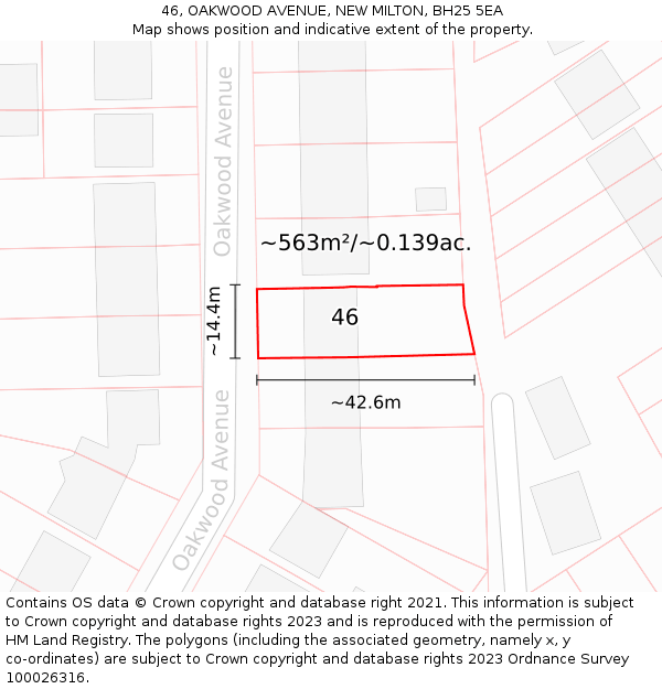 46, OAKWOOD AVENUE, NEW MILTON, BH25 5EA: Plot and title map