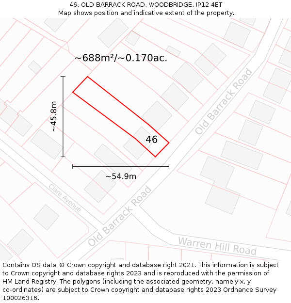 46, OLD BARRACK ROAD, WOODBRIDGE, IP12 4ET: Plot and title map