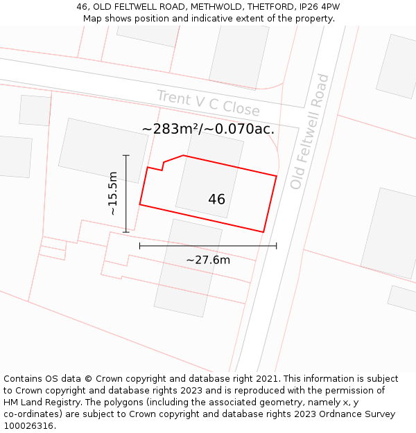 46, OLD FELTWELL ROAD, METHWOLD, THETFORD, IP26 4PW: Plot and title map