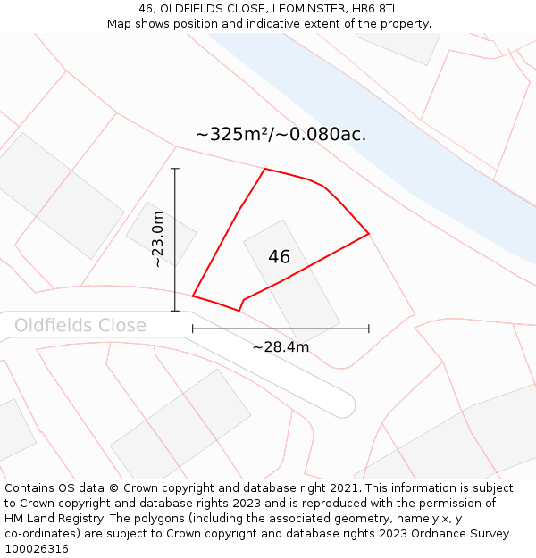 46, OLDFIELDS CLOSE, LEOMINSTER, HR6 8TL: Plot and title map