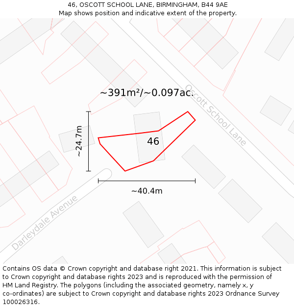 46, OSCOTT SCHOOL LANE, BIRMINGHAM, B44 9AE: Plot and title map