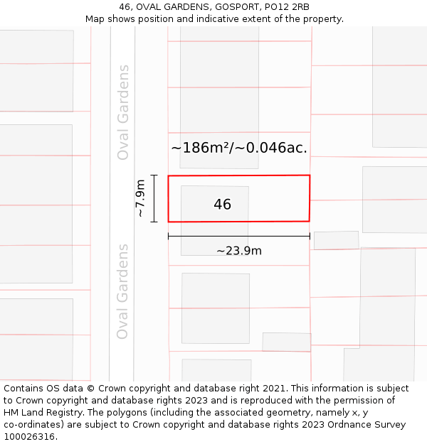 46, OVAL GARDENS, GOSPORT, PO12 2RB: Plot and title map