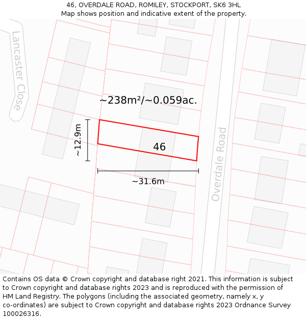 46, OVERDALE ROAD, ROMILEY, STOCKPORT, SK6 3HL: Plot and title map