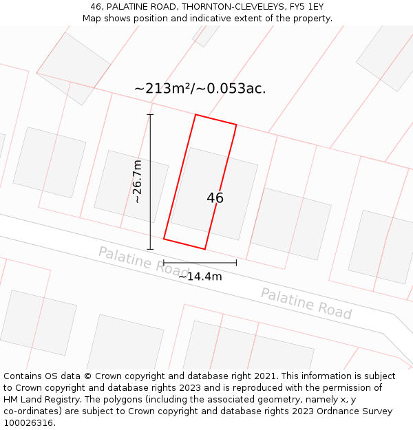 46, PALATINE ROAD, THORNTON-CLEVELEYS, FY5 1EY: Plot and title map