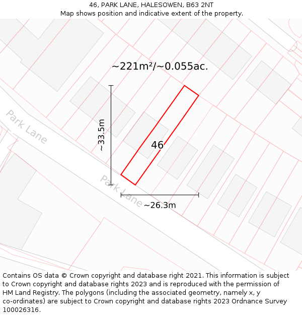 46, PARK LANE, HALESOWEN, B63 2NT: Plot and title map