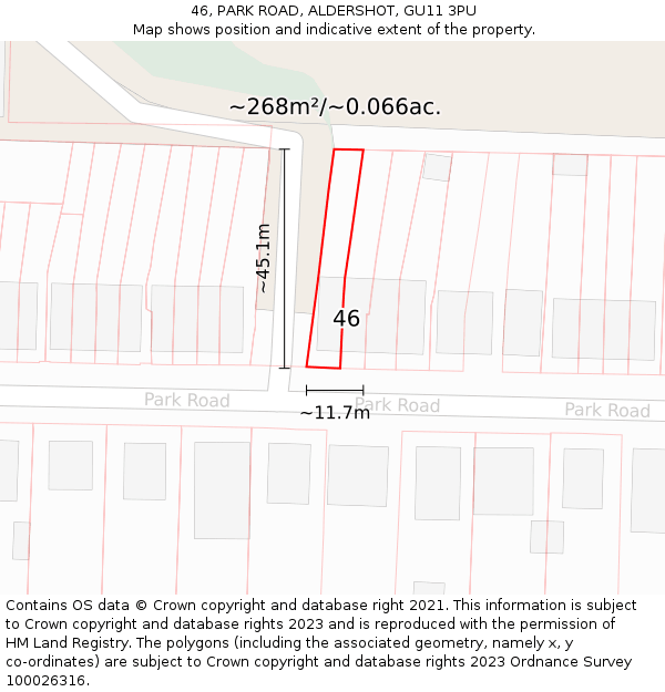 46, PARK ROAD, ALDERSHOT, GU11 3PU: Plot and title map