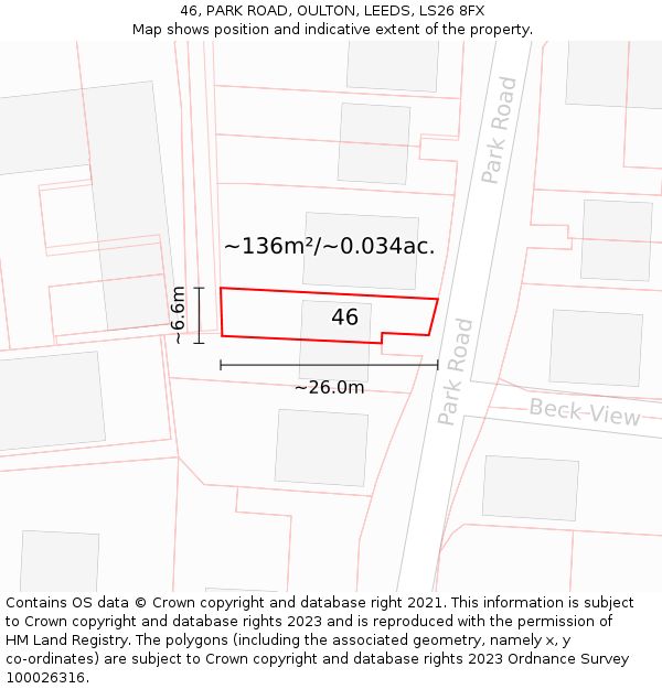 46, PARK ROAD, OULTON, LEEDS, LS26 8FX: Plot and title map