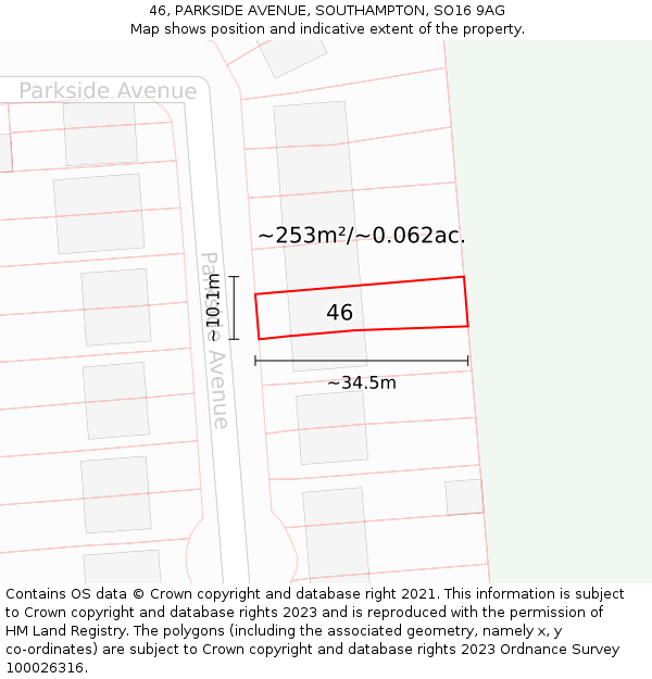 46, PARKSIDE AVENUE, SOUTHAMPTON, SO16 9AG: Plot and title map