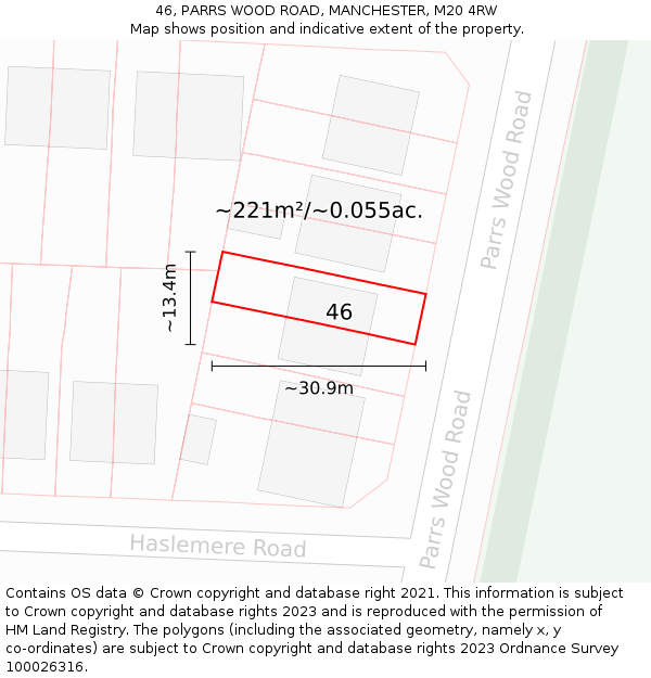 46, PARRS WOOD ROAD, MANCHESTER, M20 4RW: Plot and title map