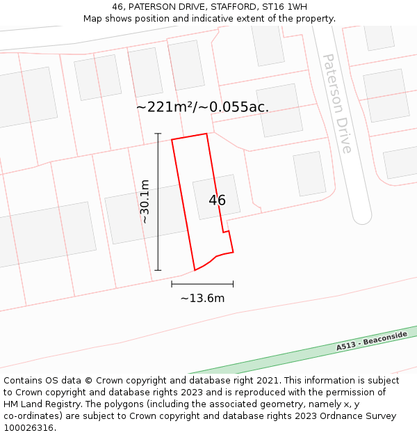 46, PATERSON DRIVE, STAFFORD, ST16 1WH: Plot and title map