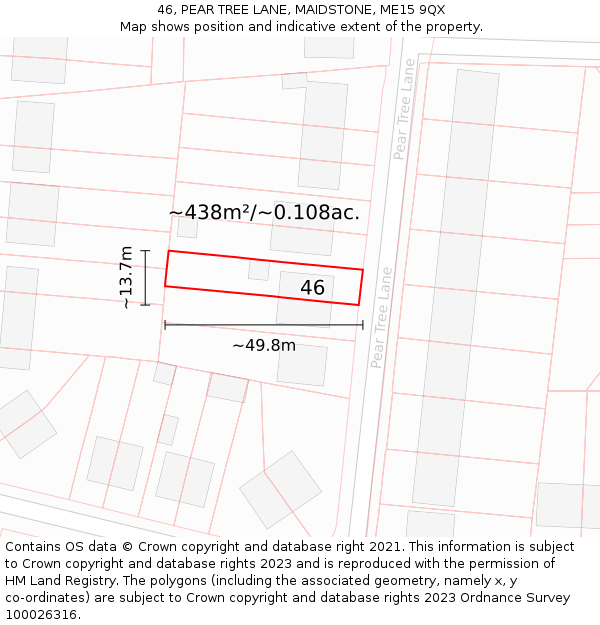 46, PEAR TREE LANE, MAIDSTONE, ME15 9QX: Plot and title map