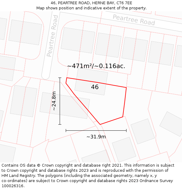 46, PEARTREE ROAD, HERNE BAY, CT6 7EE: Plot and title map