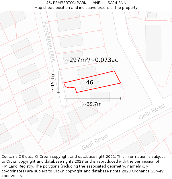 46, PEMBERTON PARK, LLANELLI, SA14 8NN: Plot and title map