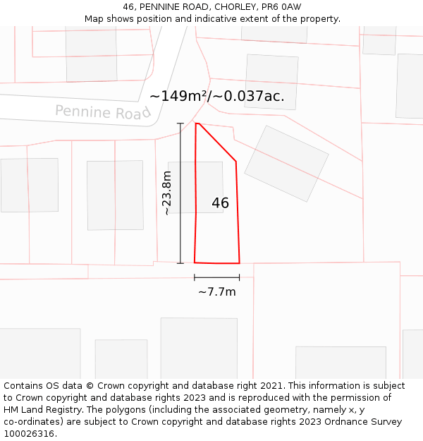 46, PENNINE ROAD, CHORLEY, PR6 0AW: Plot and title map