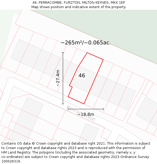 46, PERRACOMBE, FURZTON, MILTON KEYNES, MK4 1EP: Plot and title map