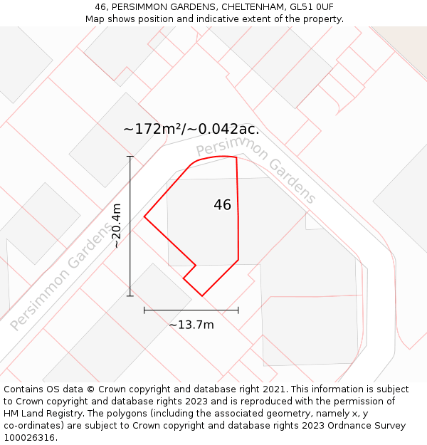46, PERSIMMON GARDENS, CHELTENHAM, GL51 0UF: Plot and title map