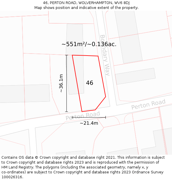 46, PERTON ROAD, WOLVERHAMPTON, WV6 8DJ: Plot and title map