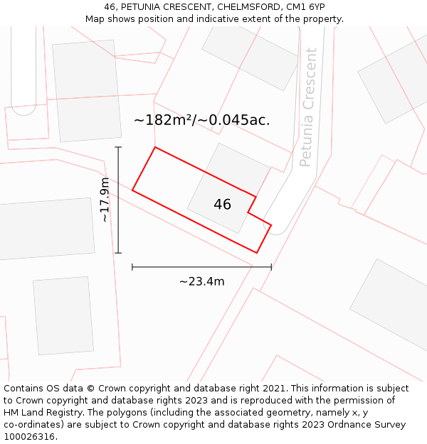 46, PETUNIA CRESCENT, CHELMSFORD, CM1 6YP: Plot and title map