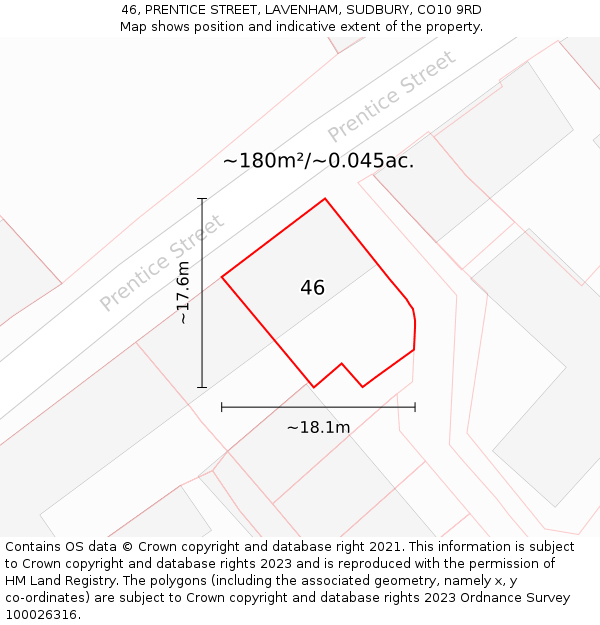 46, PRENTICE STREET, LAVENHAM, SUDBURY, CO10 9RD: Plot and title map