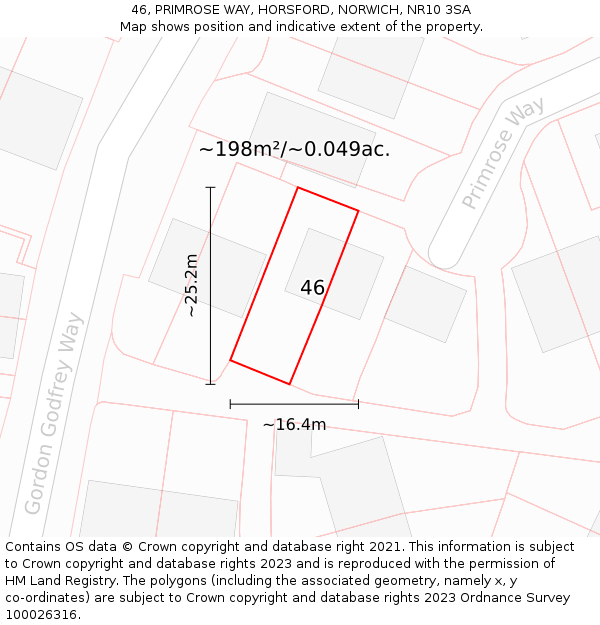 46, PRIMROSE WAY, HORSFORD, NORWICH, NR10 3SA: Plot and title map