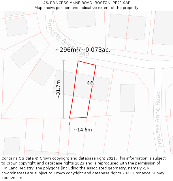 46, PRINCESS ANNE ROAD, BOSTON, PE21 9AP: Plot and title map