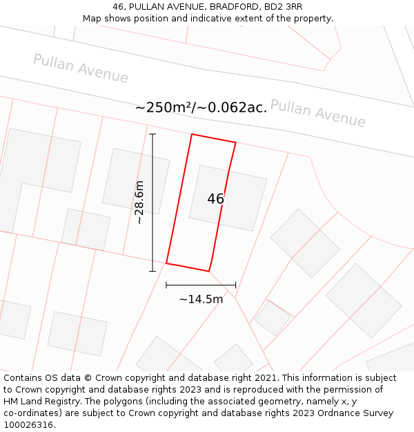46, PULLAN AVENUE, BRADFORD, BD2 3RR: Plot and title map