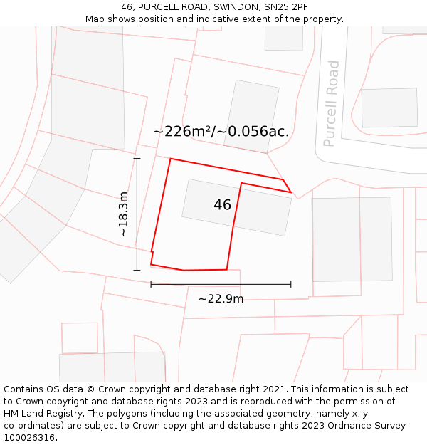 46, PURCELL ROAD, SWINDON, SN25 2PF: Plot and title map