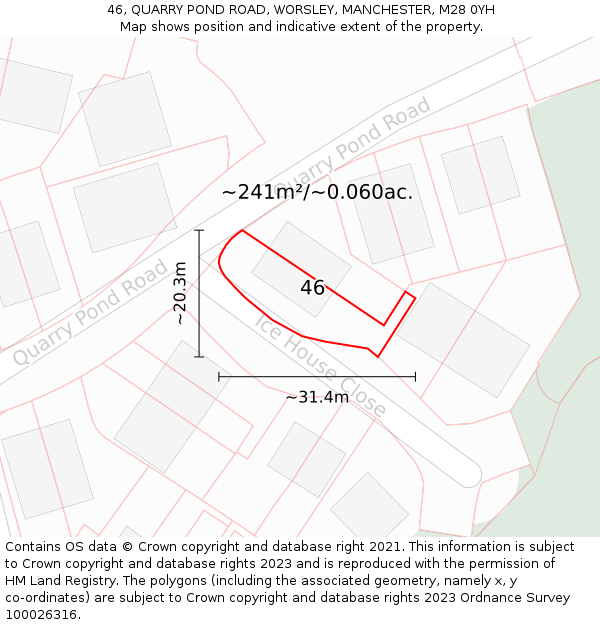 46, QUARRY POND ROAD, WORSLEY, MANCHESTER, M28 0YH: Plot and title map