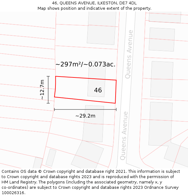 46, QUEENS AVENUE, ILKESTON, DE7 4DL: Plot and title map