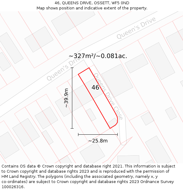 46, QUEENS DRIVE, OSSETT, WF5 0ND: Plot and title map