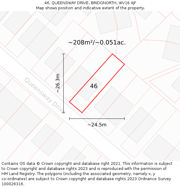 46, QUEENSWAY DRIVE, BRIDGNORTH, WV16 4JF: Plot and title map