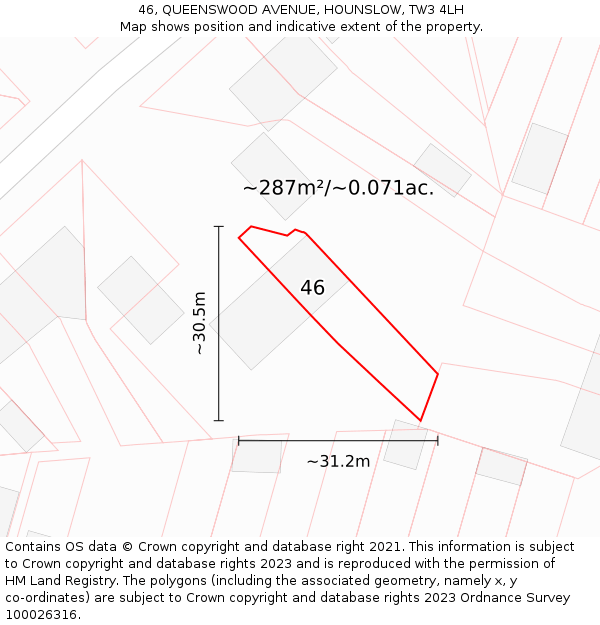 46, QUEENSWOOD AVENUE, HOUNSLOW, TW3 4LH: Plot and title map
