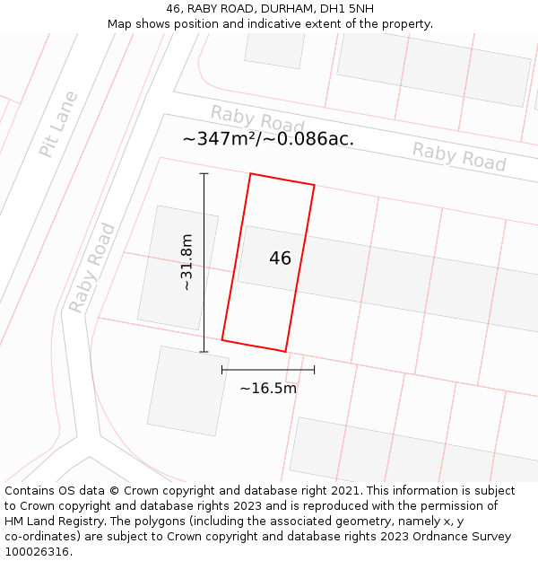 46, RABY ROAD, DURHAM, DH1 5NH: Plot and title map