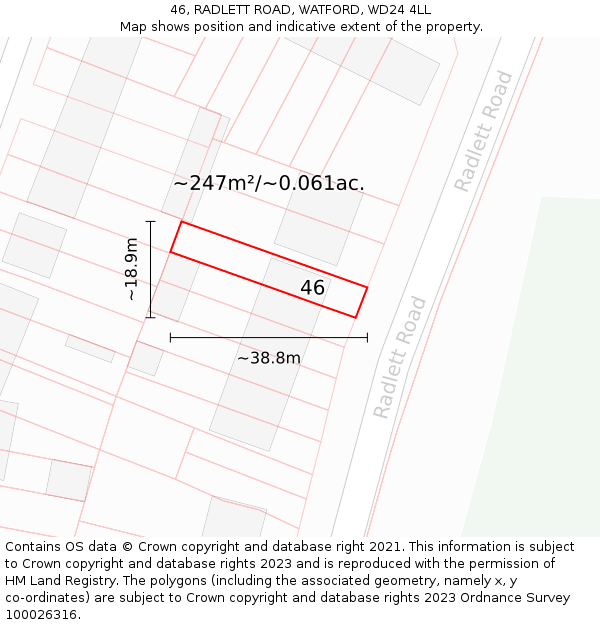 46, RADLETT ROAD, WATFORD, WD24 4LL: Plot and title map