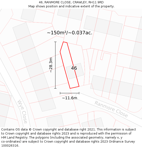 46, RANMORE CLOSE, CRAWLEY, RH11 9RD: Plot and title map