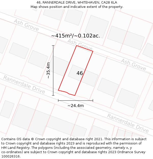 46, RANNERDALE DRIVE, WHITEHAVEN, CA28 6LA: Plot and title map