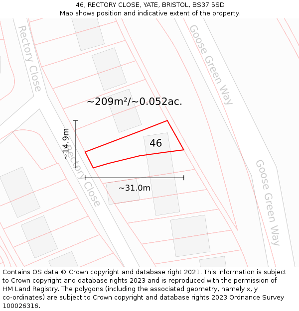 46, RECTORY CLOSE, YATE, BRISTOL, BS37 5SD: Plot and title map