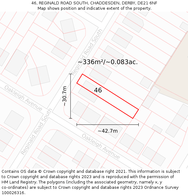 46, REGINALD ROAD SOUTH, CHADDESDEN, DERBY, DE21 6NF: Plot and title map