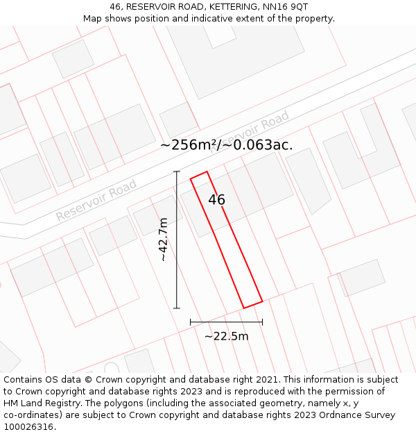 46, RESERVOIR ROAD, KETTERING, NN16 9QT: Plot and title map