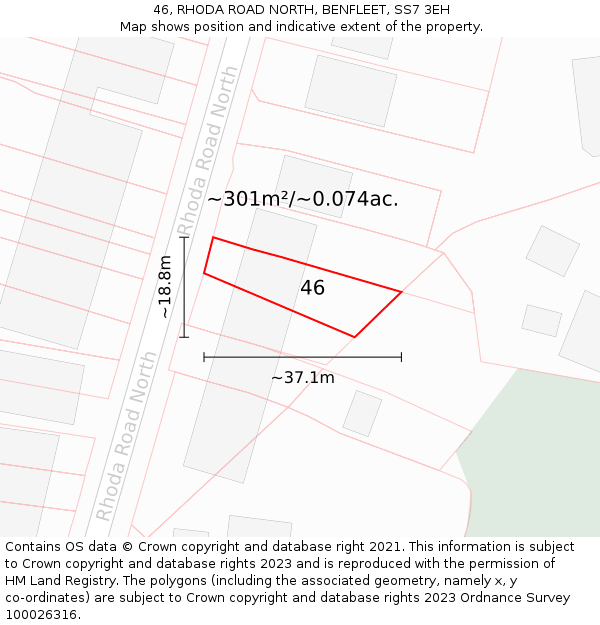 46, RHODA ROAD NORTH, BENFLEET, SS7 3EH: Plot and title map