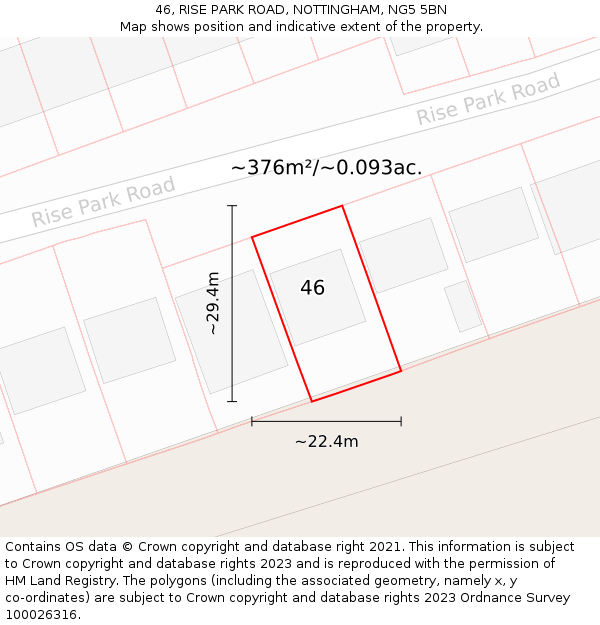 46, RISE PARK ROAD, NOTTINGHAM, NG5 5BN: Plot and title map