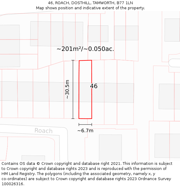 46, ROACH, DOSTHILL, TAMWORTH, B77 1LN: Plot and title map