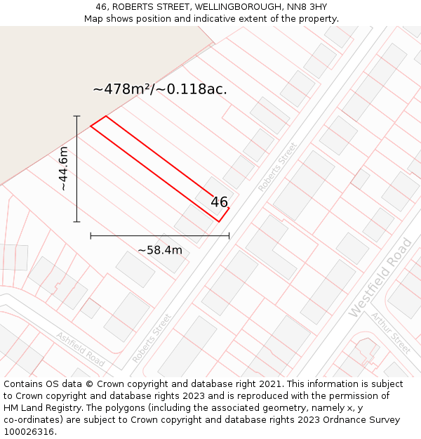 46, ROBERTS STREET, WELLINGBOROUGH, NN8 3HY: Plot and title map