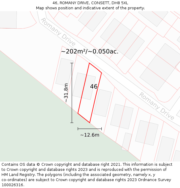 46, ROMANY DRIVE, CONSETT, DH8 5XL: Plot and title map