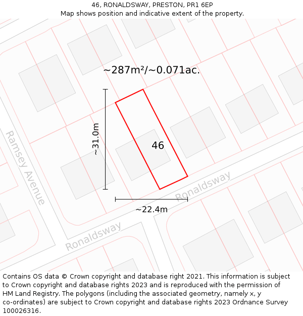 46, RONALDSWAY, PRESTON, PR1 6EP: Plot and title map