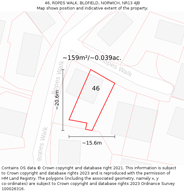 46, ROPES WALK, BLOFIELD, NORWICH, NR13 4JB: Plot and title map