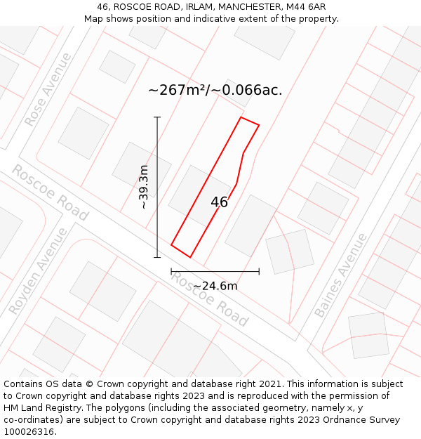 46, ROSCOE ROAD, IRLAM, MANCHESTER, M44 6AR: Plot and title map